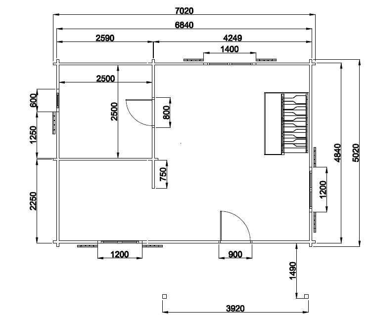 Plan façade Chalet Habitable de 35 m² avec étage 
