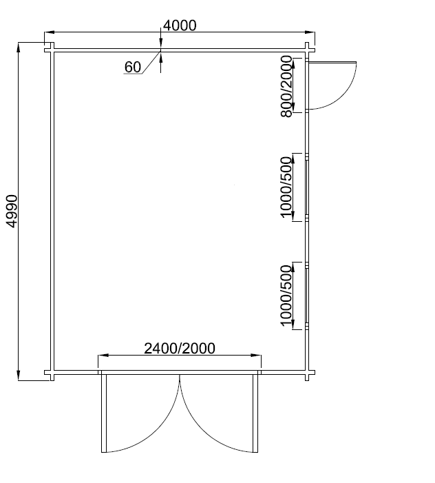 Plan façade Garage en bois Toit plat 20m²