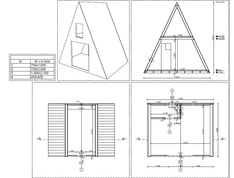 Plan façade Tipi en bois 20 m²