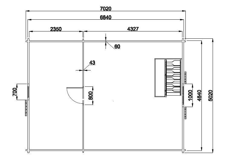 Plan de coté Chalet Habitable de 35 m² avec étage 
