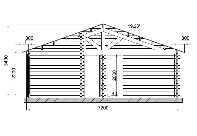 Plan de coté Maison bois de 73 m² avec une terrasse couverte de 14 m² 